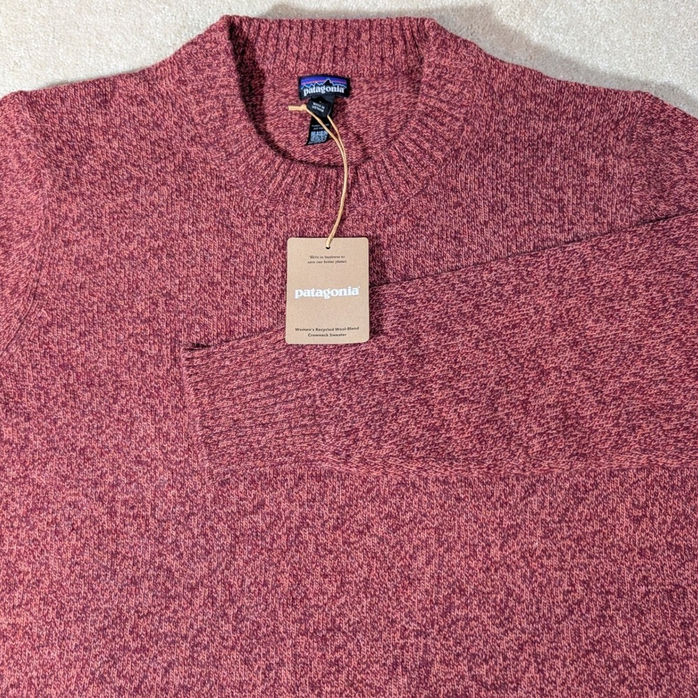 Patagonia Womens Recycled Wool Blend Crewneck Sweater Dark Ruby 51025 L NWT